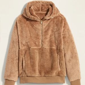 Plush Sherpa Faux-Fur 1/2-Zip Hoodie for Women XL